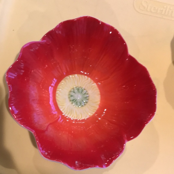 PIER 1 - Two (2) Red Yellow Flower Bowls Ice Cream Dishes - Picture 3 of 16